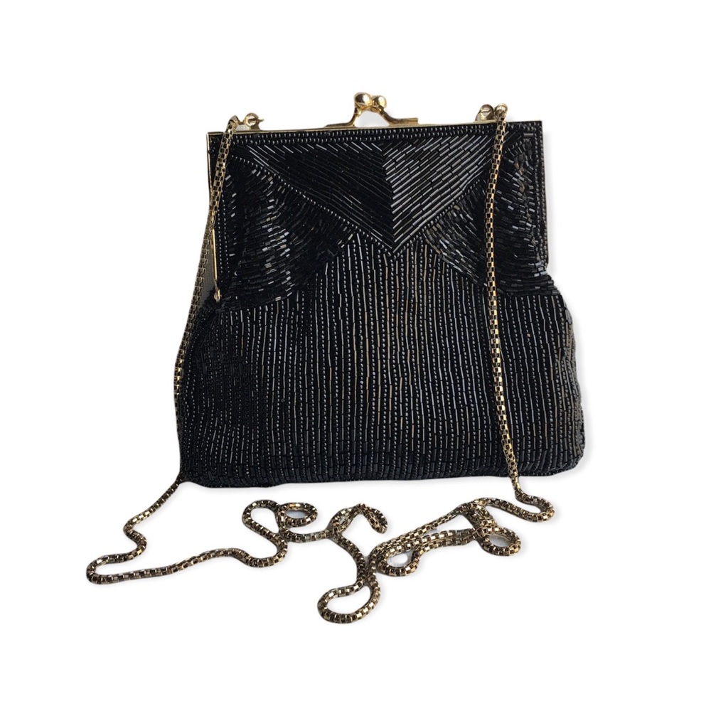 Vintage Black Bead Small Purse